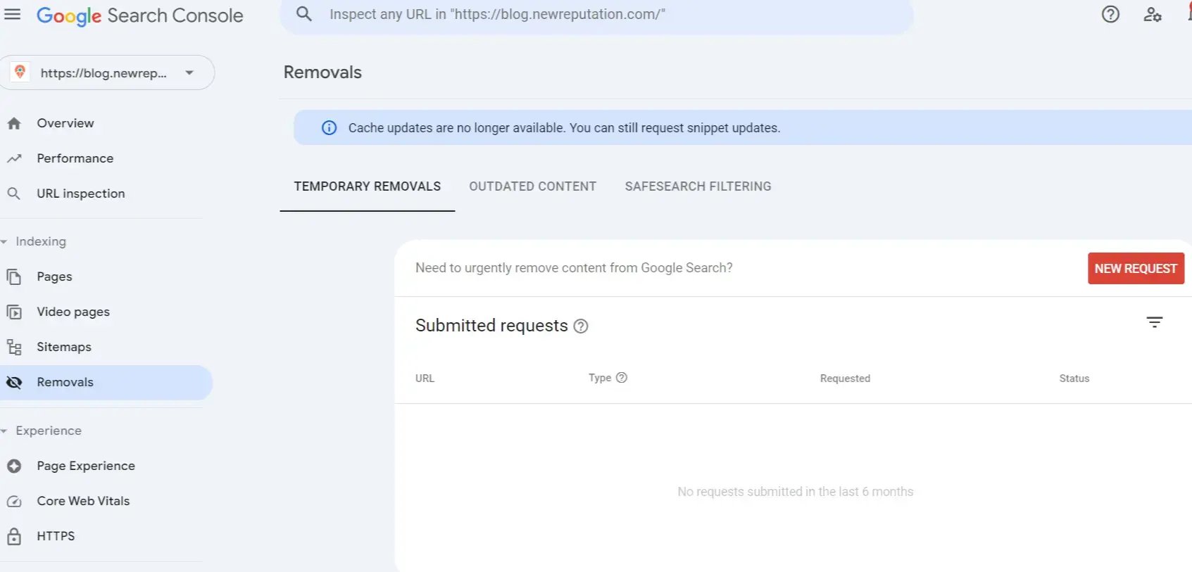 Google search console removal tool