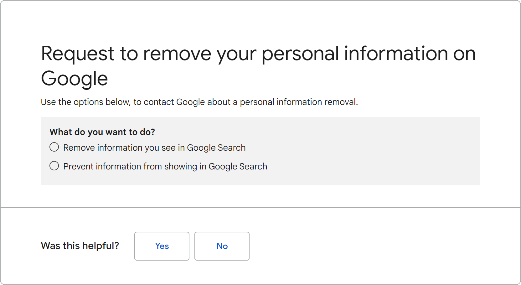 Request to remove your personal information on Google