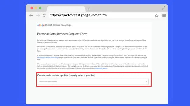 Right to be forgotten form