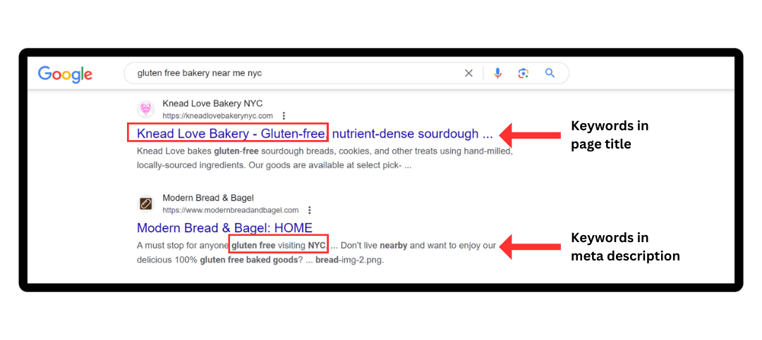 Step 1 Keyword research for local SEO - keywords in page title