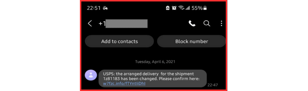 UPS Scam Text 