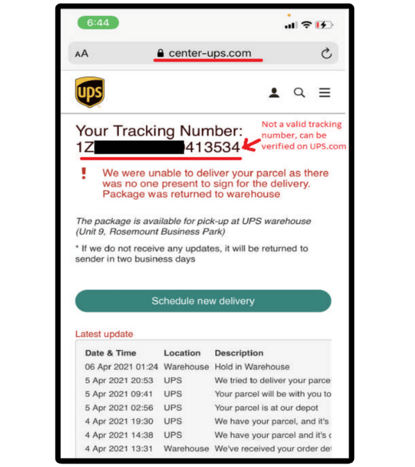 UPS text scam examples
