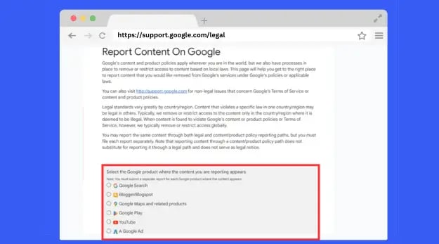 file a legal removal request with Google