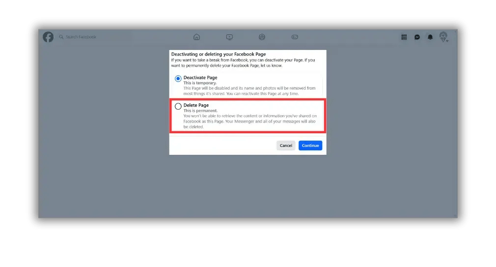 how to deactivate a page on facebook