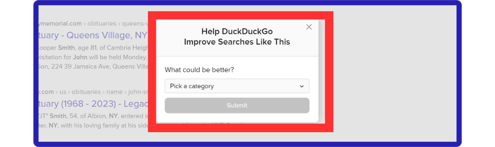 reporting content to DuckDuckGo