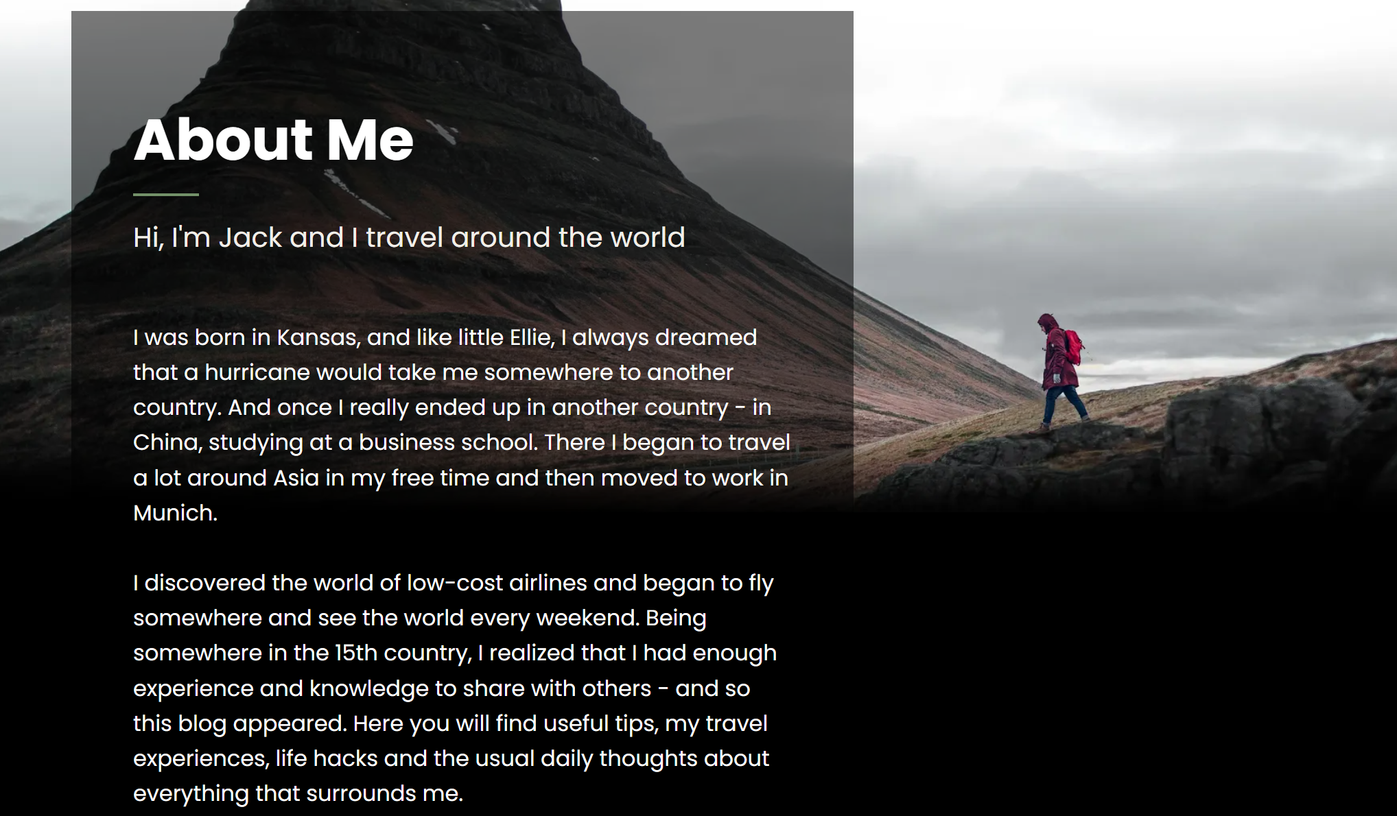 travel about me page