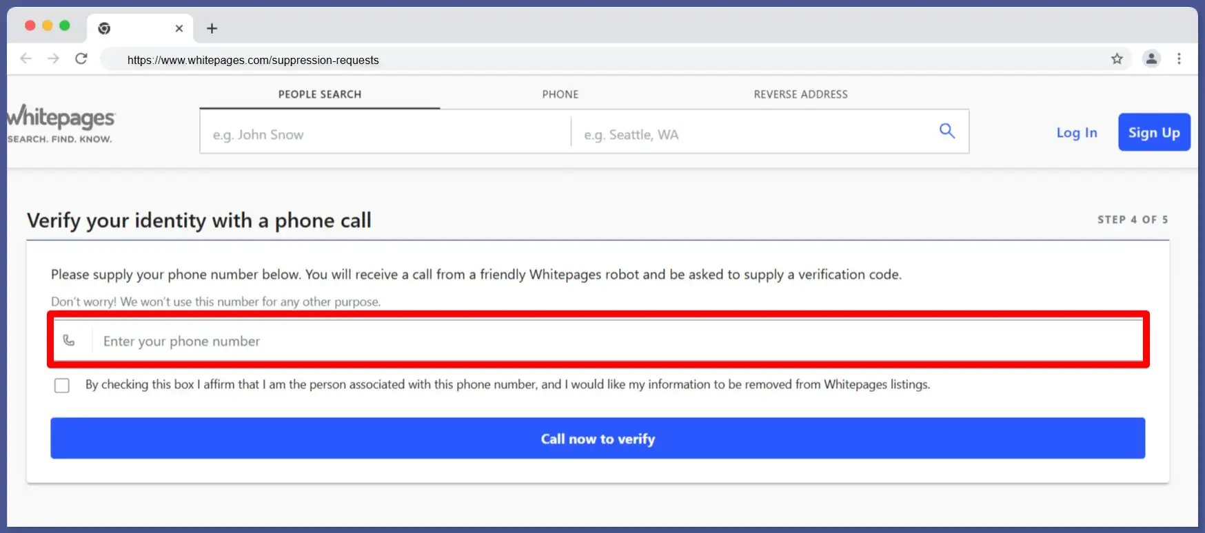 white pages opt out verification