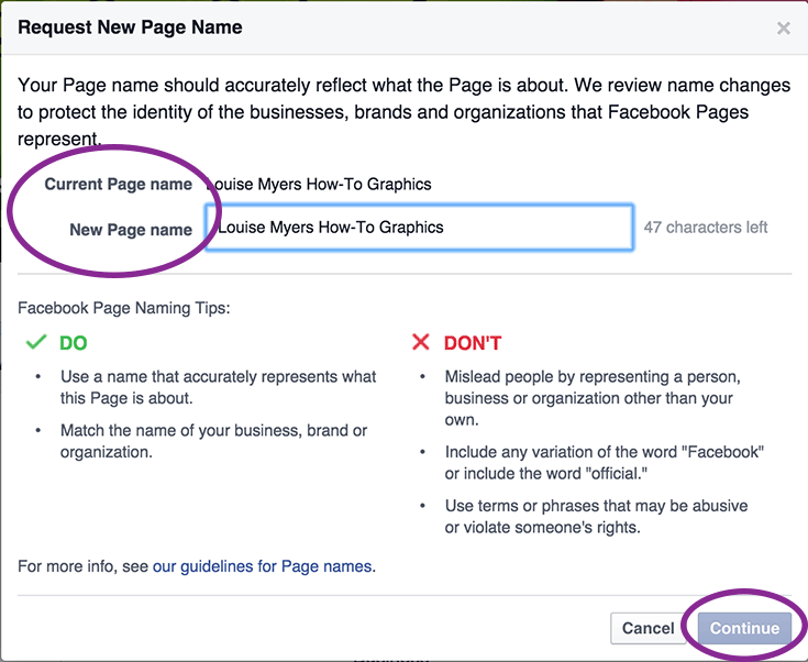 how to change your business page name 