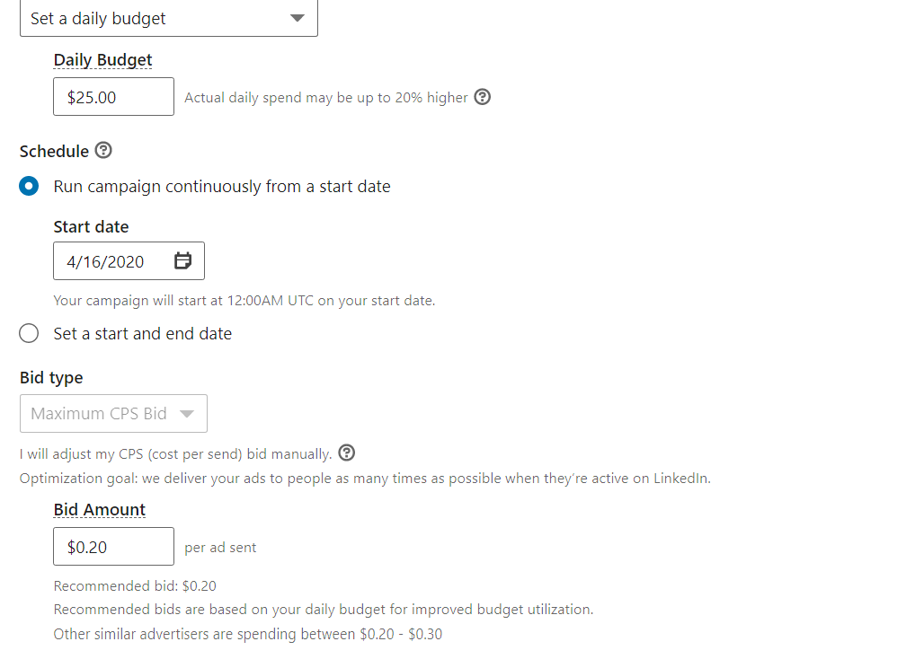 LinkedIn ads basics campaign budget
