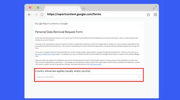 Right to be forgotten form
