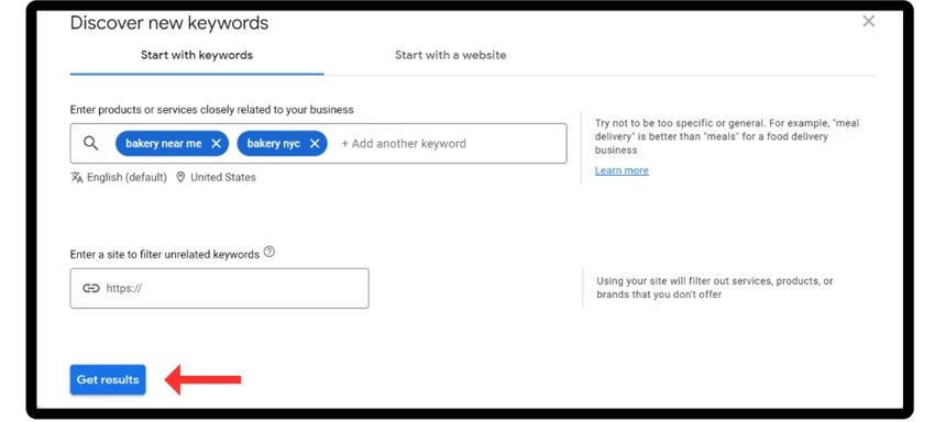 Step 1 Keyword research for local SEO - Google keyword planner