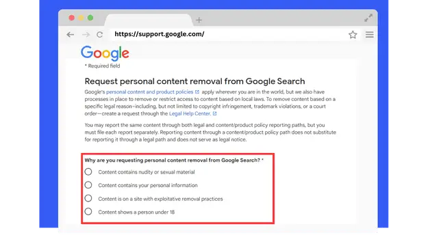 asking google to remove content