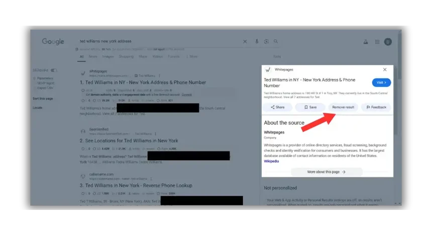 how to request to remove a google search result