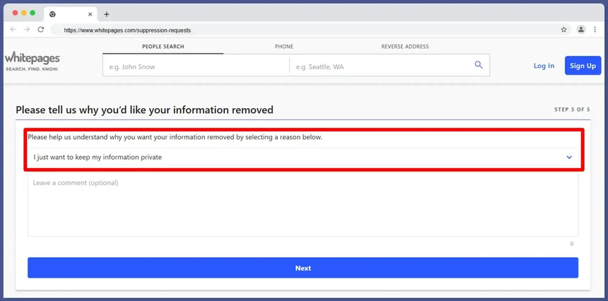 reason for whitepages opt out