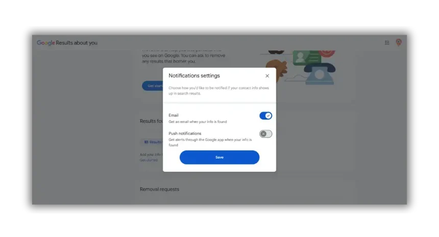 set up notifications Google results about you