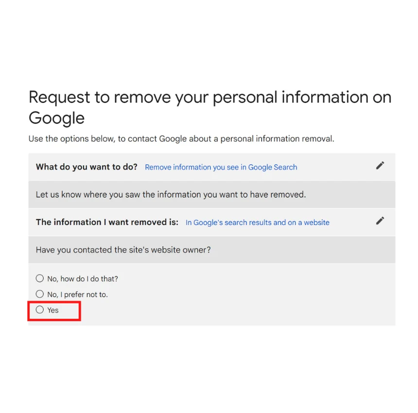 start removal request on Google