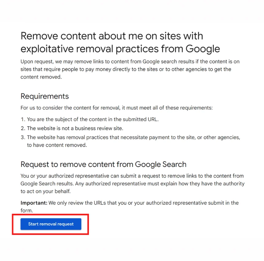 start removal request