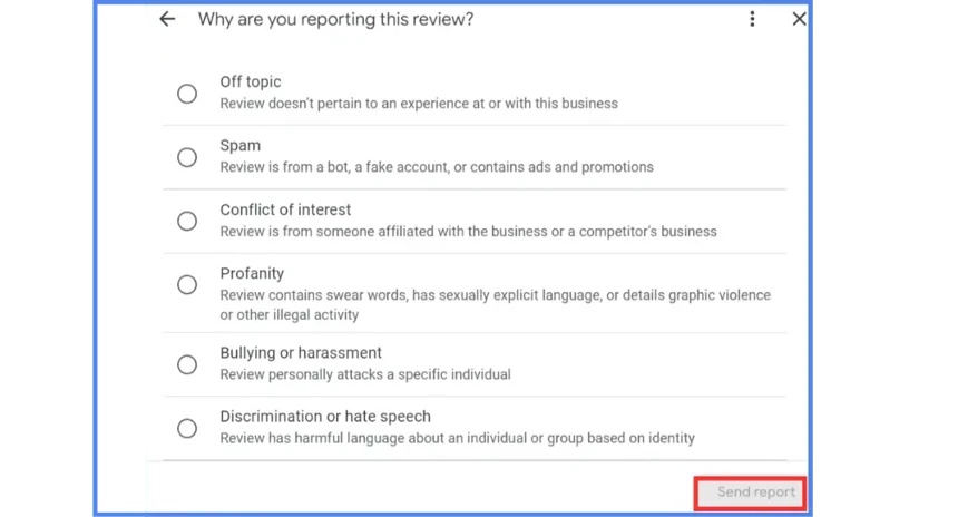 topics flagging a Google business review