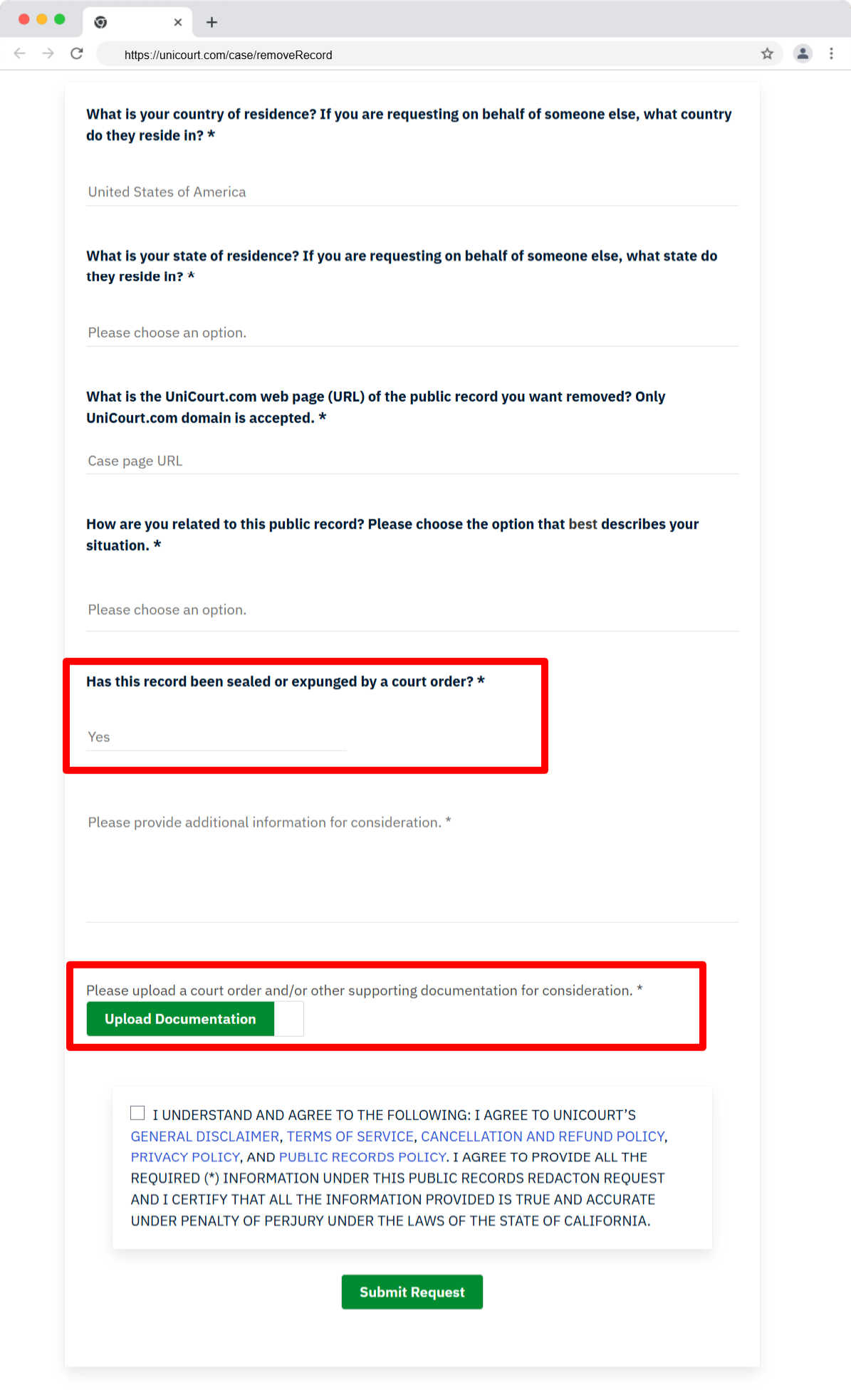 unicourt removal page