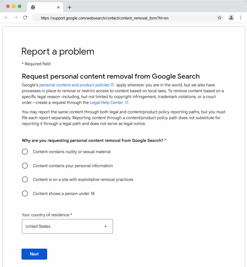 report content to google