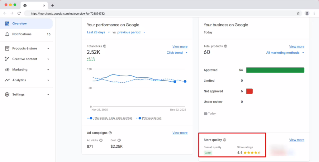 google seller rating in merchant account