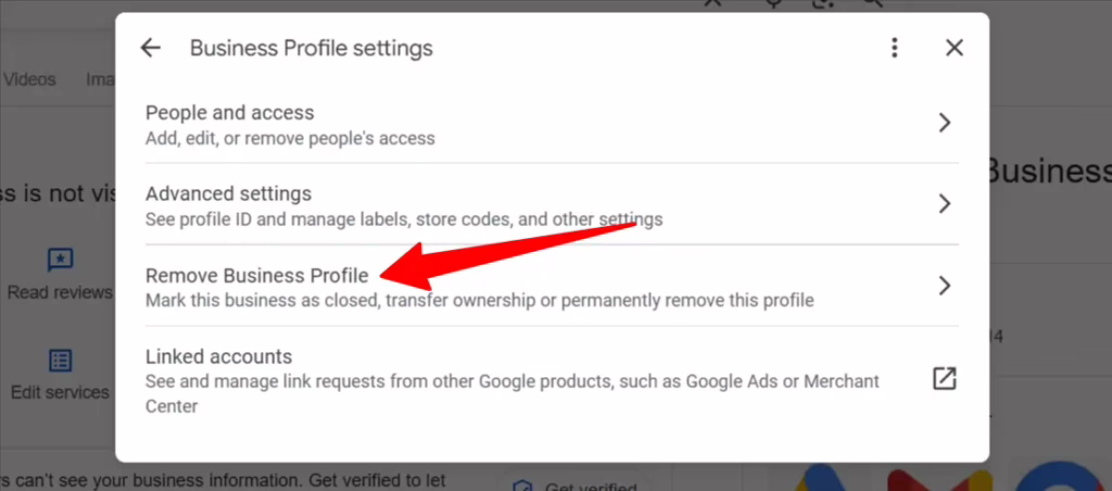 remove business profile if you own the business