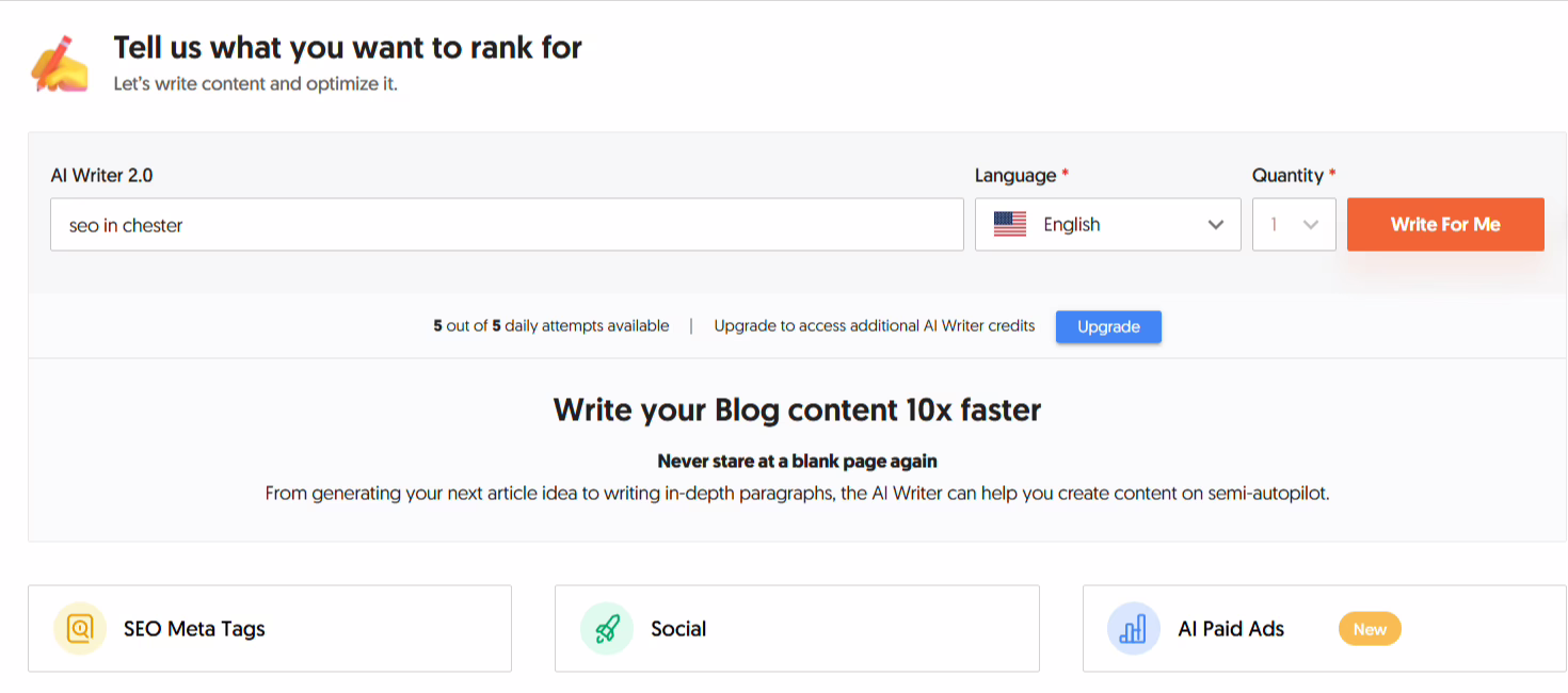 Ubersuggest AI Writer interface screenshot