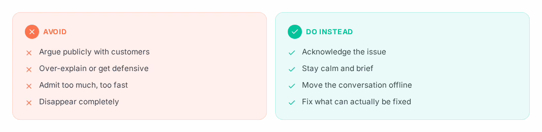 Do and don't list for handling negative reviews