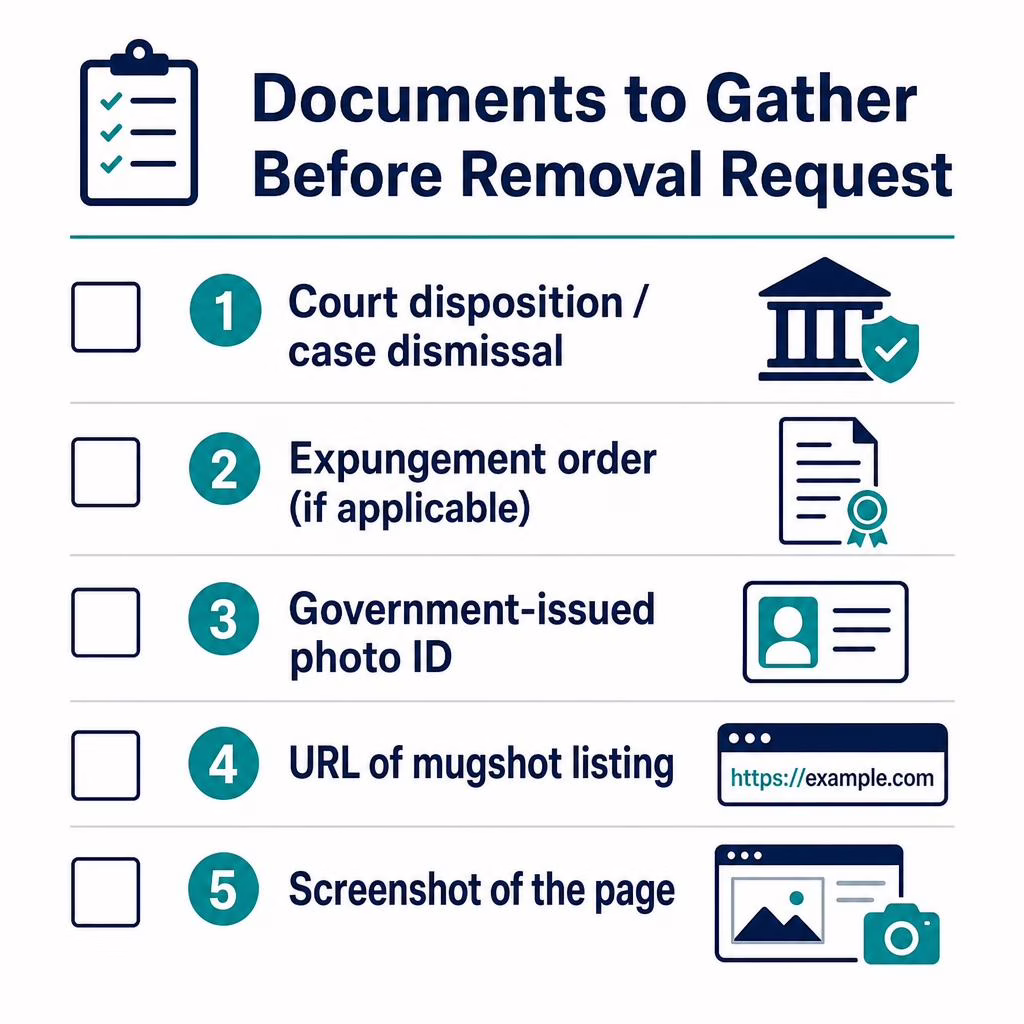 Gathering court records and evidence before requesting mugshot removal
