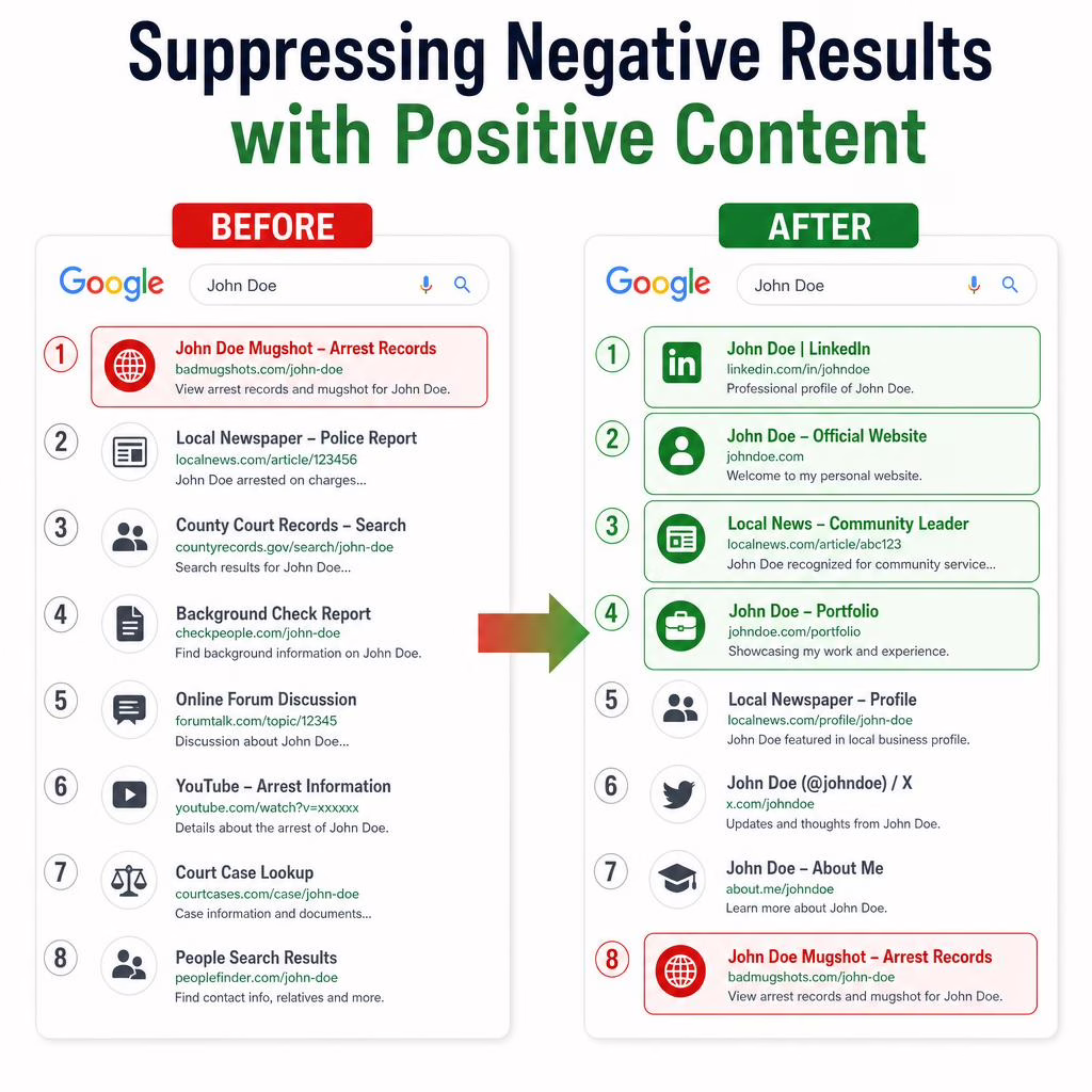 Building positive content to push mugshot results down in Google