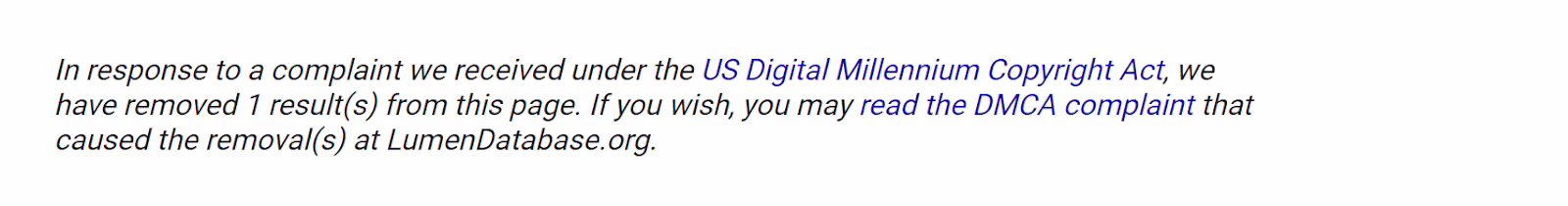 What a DMCA takedown looks like in Google search results