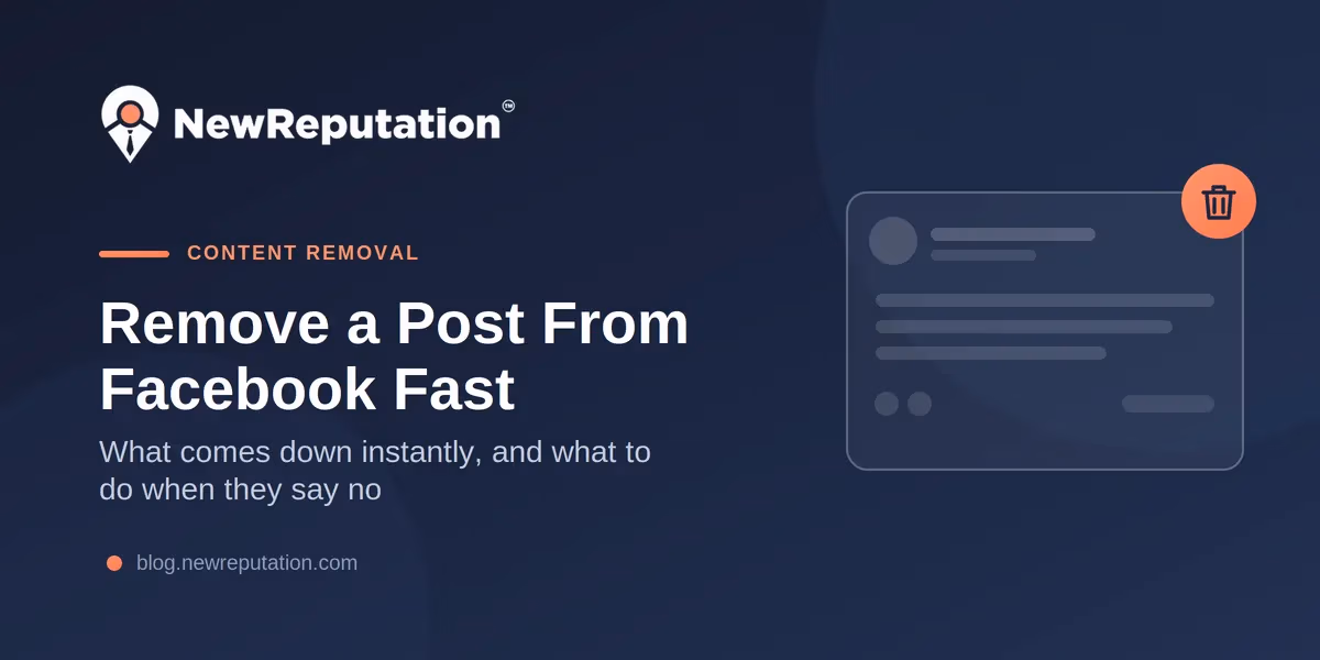 Social post card with a delete icon, illustrating how to remove a post from Facebook