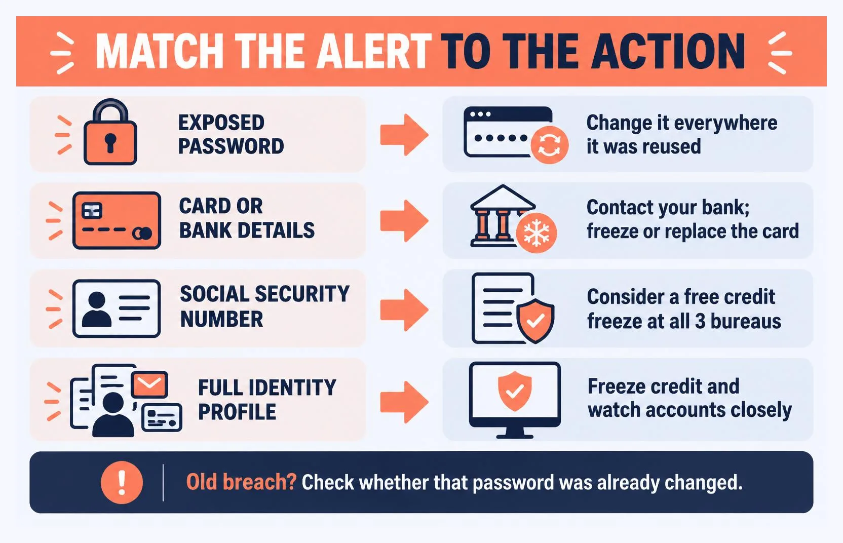 How to match a dark web monitoring alert to the right action, from exposed passwords to a leaked Social Security number